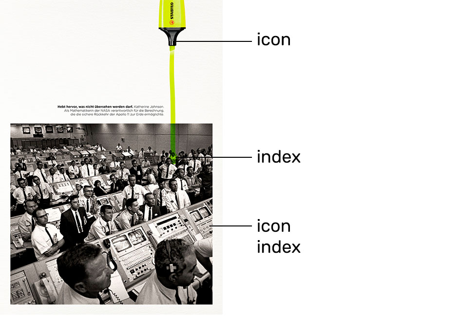 IMAGE: The advertising whit highlighting of index, icon and symbol