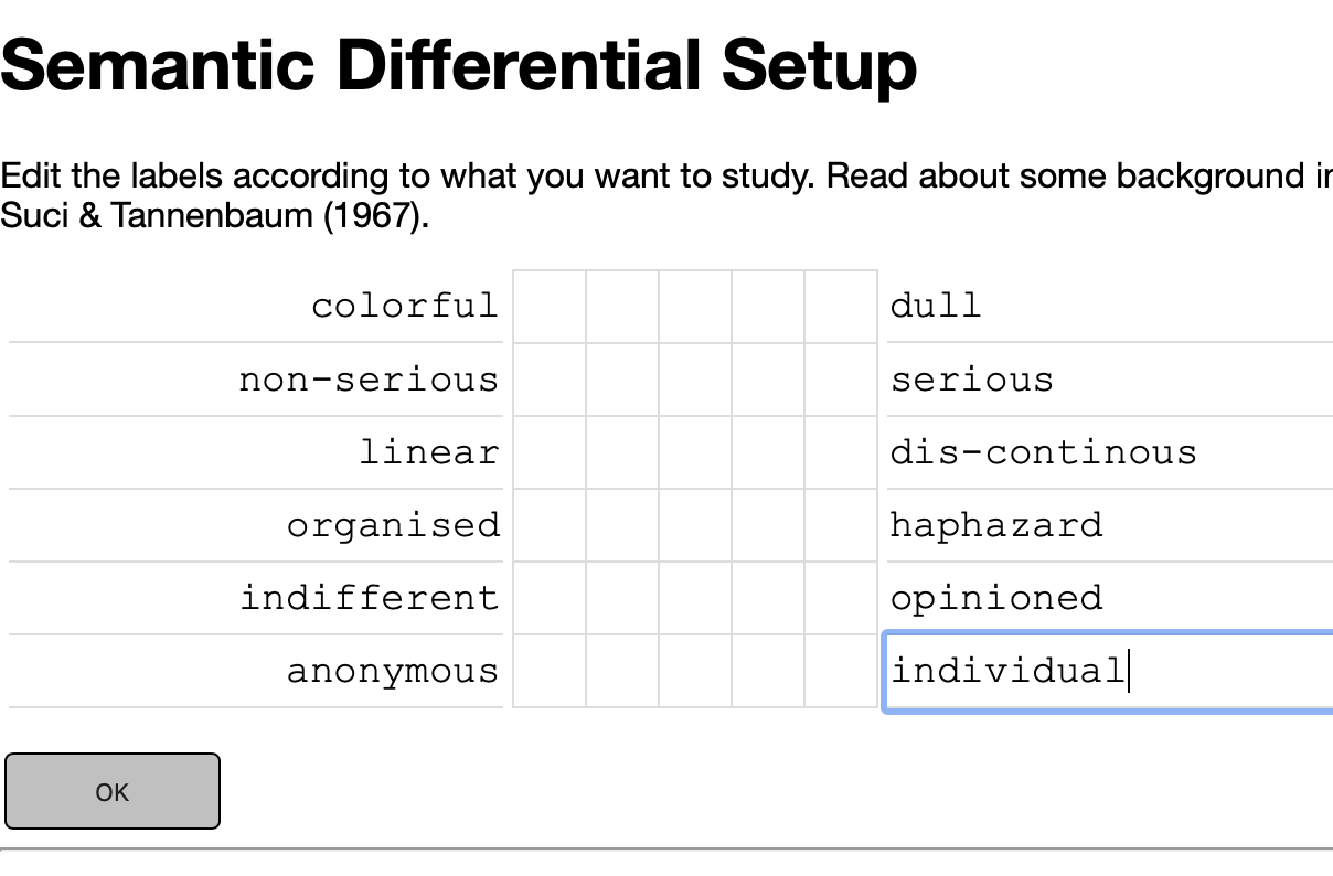 Semantic differential setup
